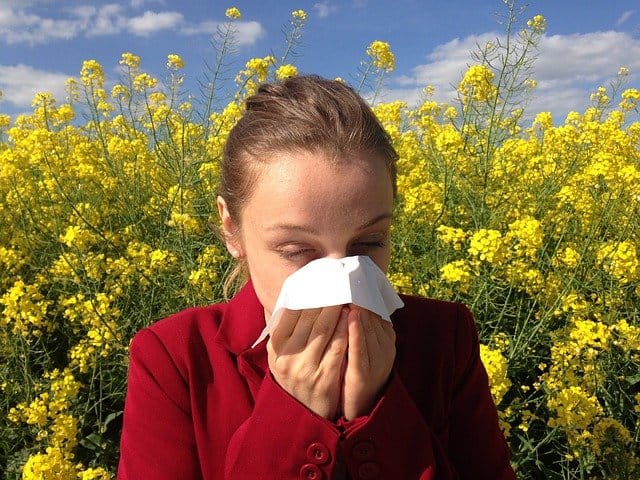 A lady with allergies sneezing